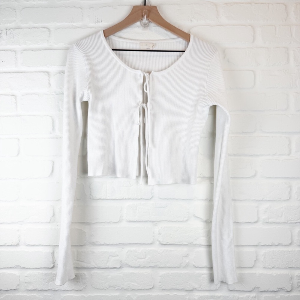 Dreamers By Debut White Ribbed Knit Front Tie Sweater Cardigan Cropped Large
